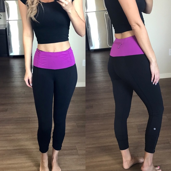lululemon athletica Pants - Lululemon Pink & Black Zipper Ankle Leggings 4